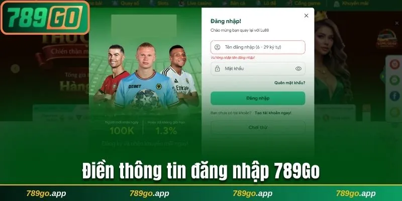 Điền thông tin đăng nhập 789Go
