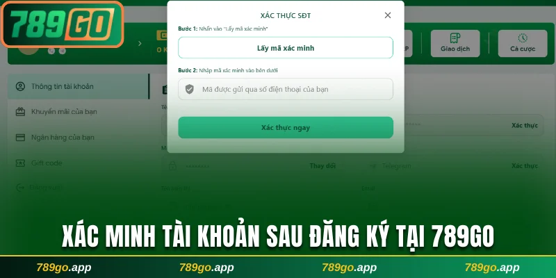 Xác minh tài khoản sau đăng ký tại 789Go